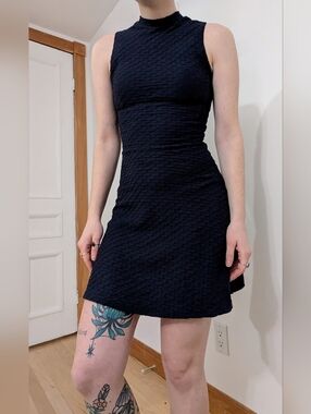 Divided Black Sleeveless Textured Mini Dress